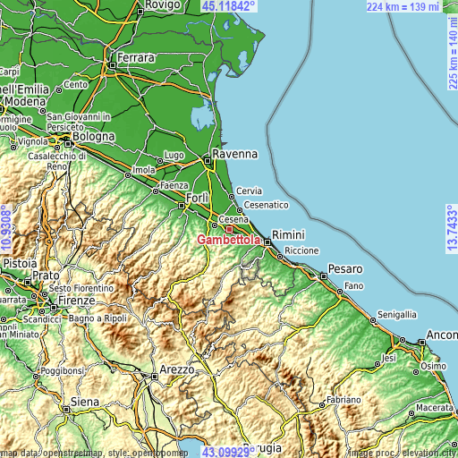 Topographic map of Gambettola