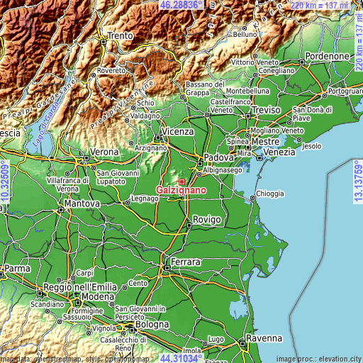 Topographic map of Galzignano