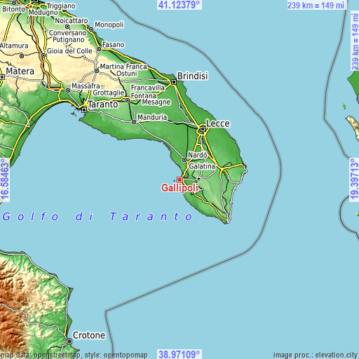 Topographic map of Gallipoli