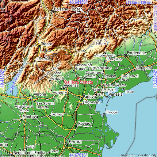 Topographic map of Galliera Veneta