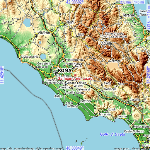 Topographic map of Gallicano nel Lazio