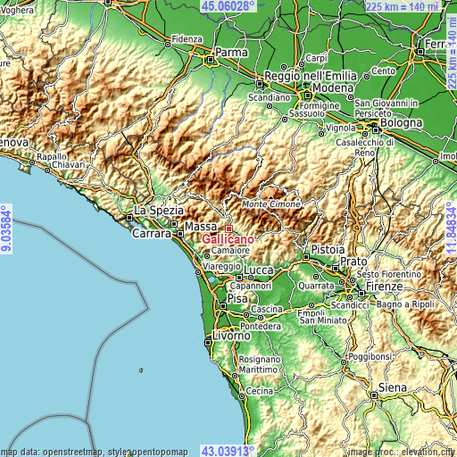 Topographic map of Gallicano