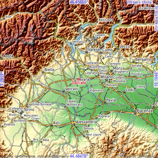 Topographic map of Galliate