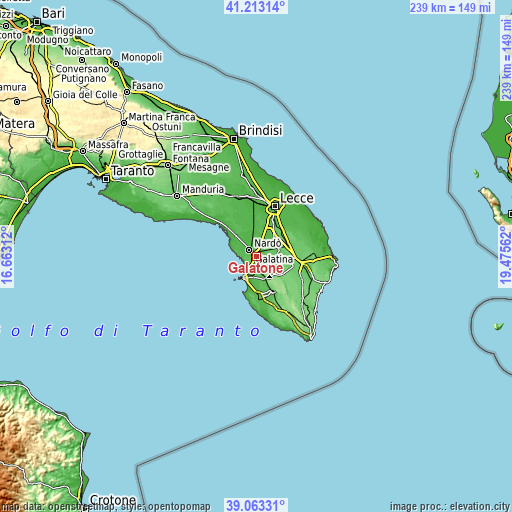 Topographic map of Galatone