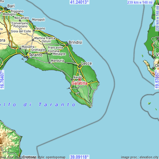 Topographic map of Galatina