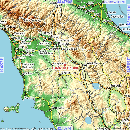 Topographic map of Gaiole in Chianti