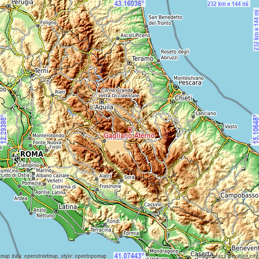 Topographic map of Gagliano Aterno