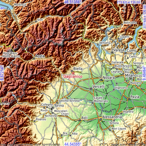 Topographic map of Gaglianico