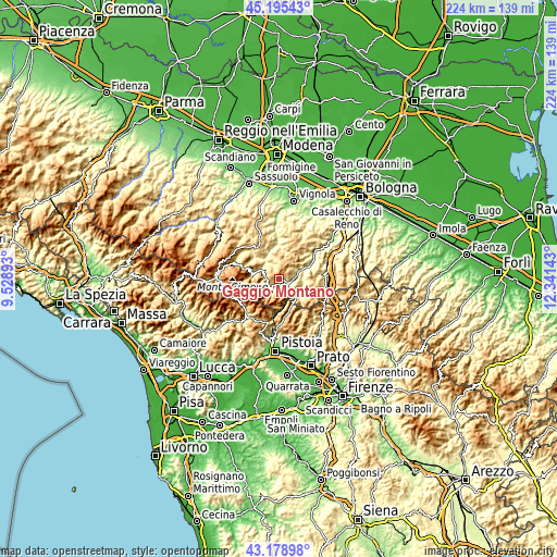 Topographic map of Gaggio Montano