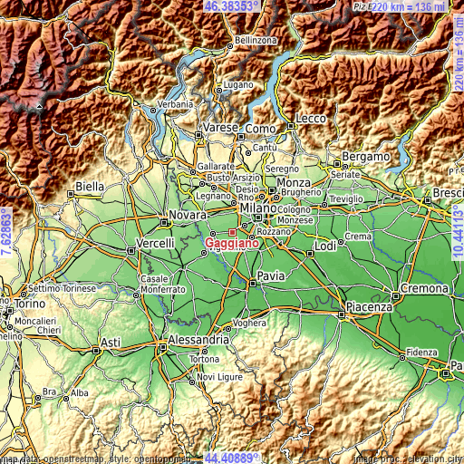 Topographic map of Gaggiano