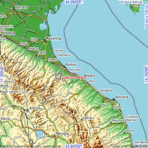 Topographic map of Gabicce Mare