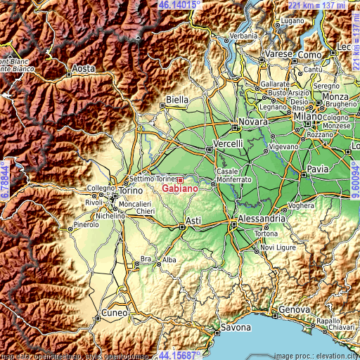 Topographic map of Gabiano