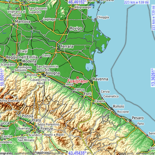 Topographic map of Fusignano