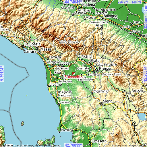 Topographic map of Fucecchio