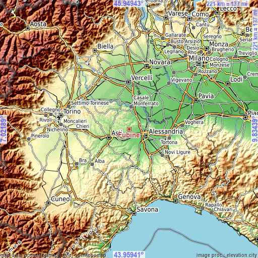 Topographic map of Fubine