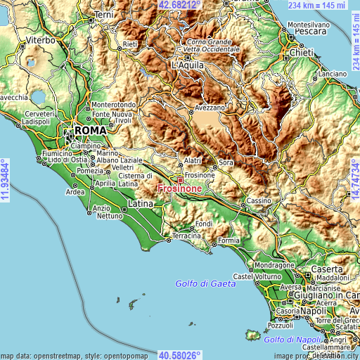 Topographic map of Frosinone