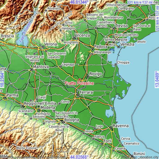 Topographic map of Fratta Polesine