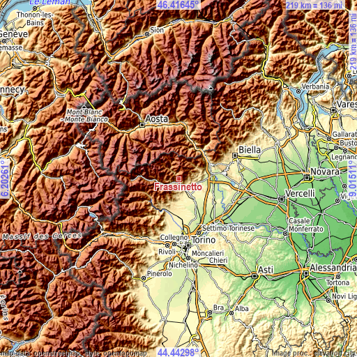 Topographic map of Frassinetto