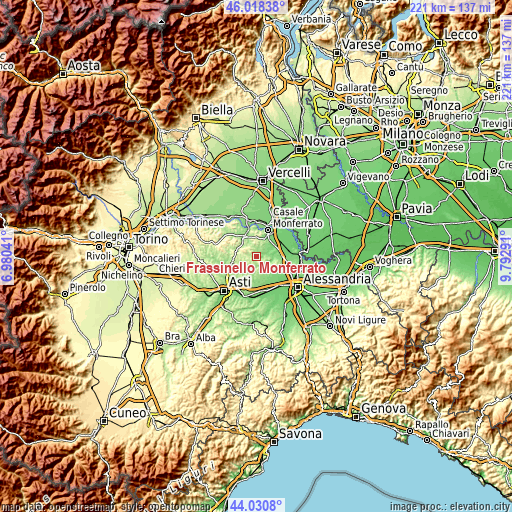 Topographic map of Frassinello Monferrato