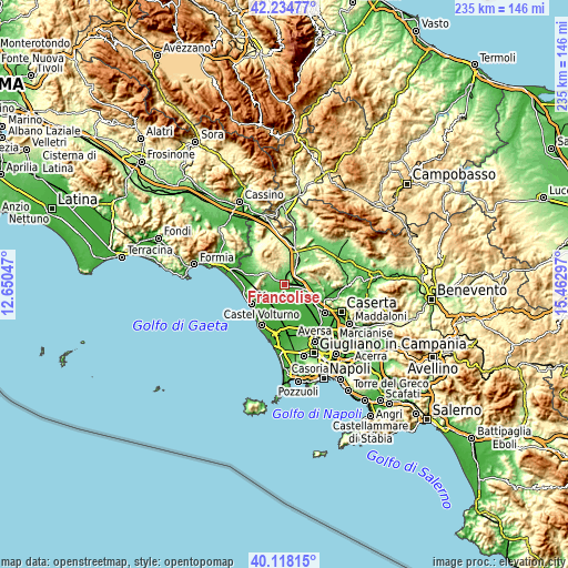 Topographic map of Francolise