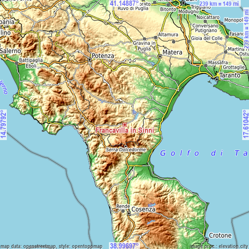 Topographic map of Francavilla in Sinni