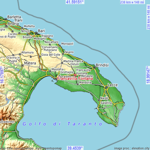 Topographic map of Francavilla Fontana