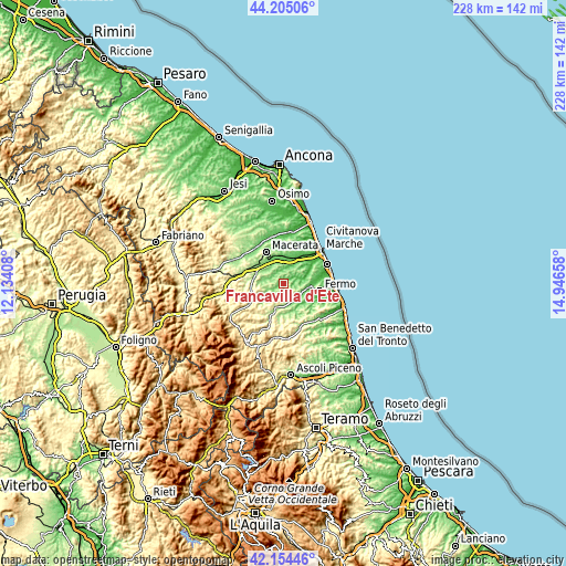 Topographic map of Francavilla d'Ete