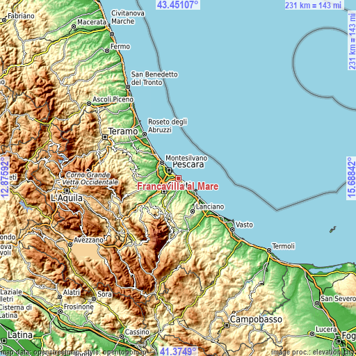 Topographic map of Francavilla al Mare