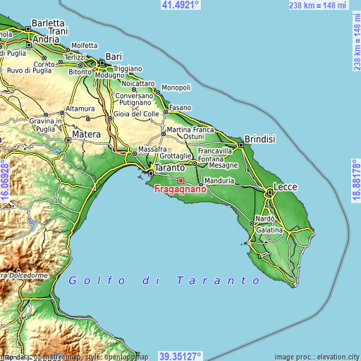 Topographic map of Fragagnano
