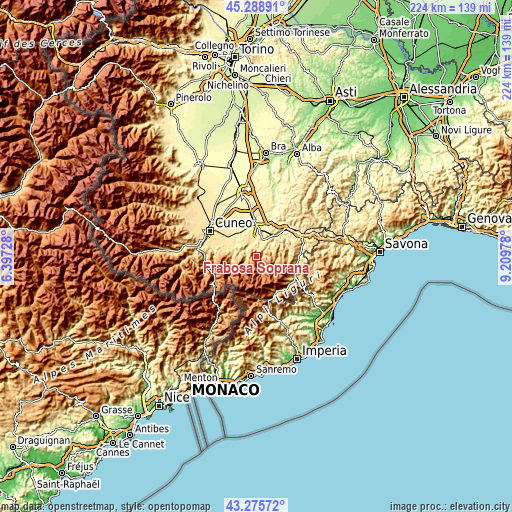 Topographic map of Frabosa Soprana