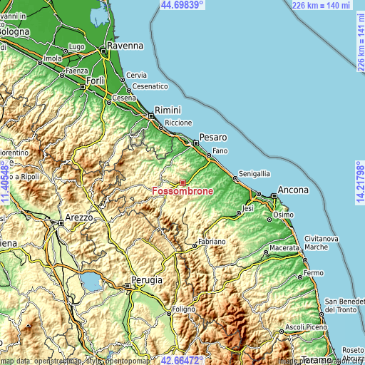 Topographic map of Fossombrone