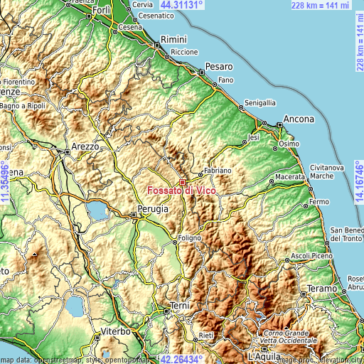 Topographic map of Fossato di Vico