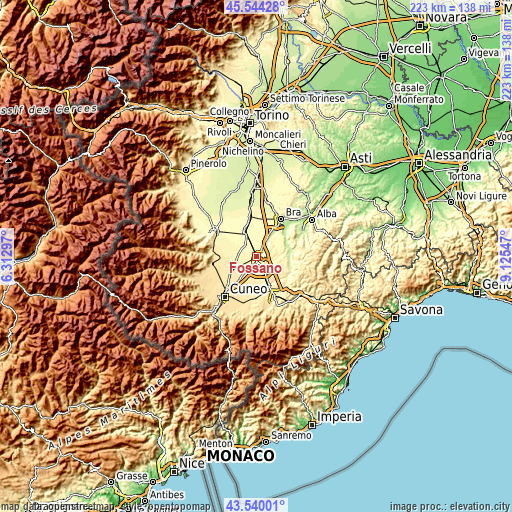 Topographic map of Fossano