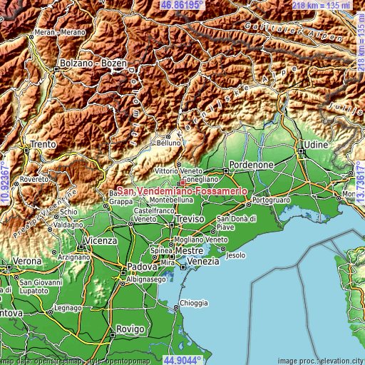 Topographic map of San Vendemiano-Fossamerlo