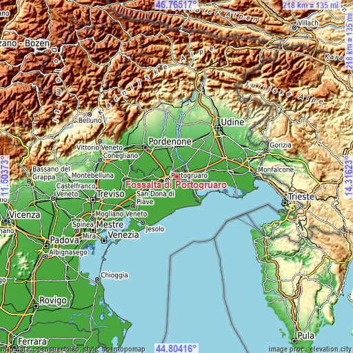 Topographic map of Fossalta di Portogruaro