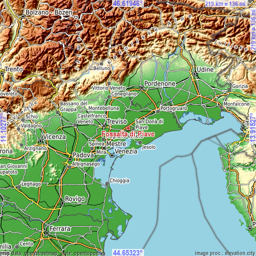 Topographic map of Fossalta di Piave