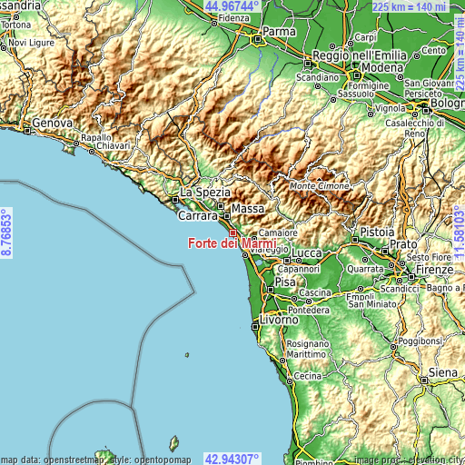 Topographic map of Forte dei Marmi