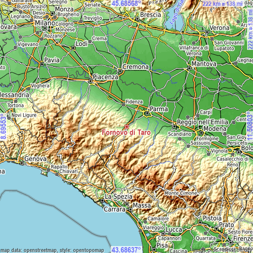 Topographic map of Fornovo di Taro