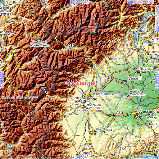 Topographic map of Forno Canavese