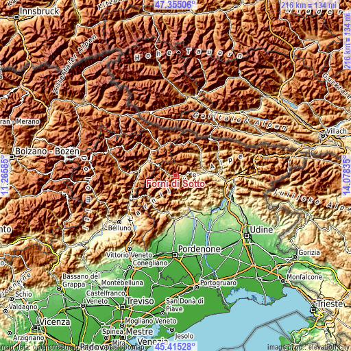 Topographic map of Forni di Sotto