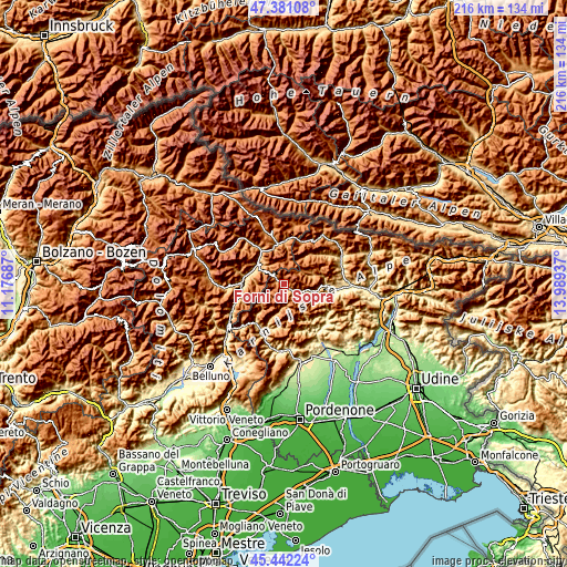 Topographic map of Forni di Sopra