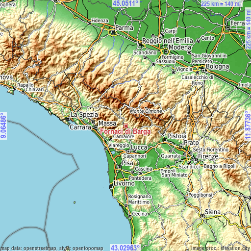 Topographic map of Fornaci di Barga