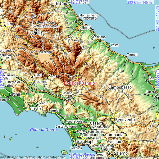 Topographic map of Forlì del Sannio