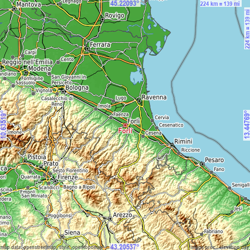 Topographic map of Forlì