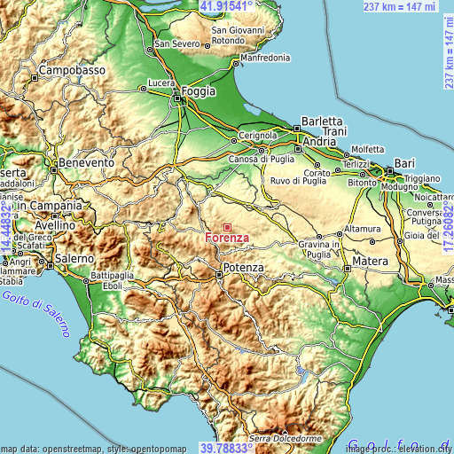 Topographic map of Forenza