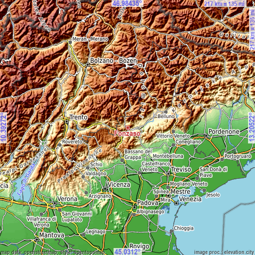 Topographic map of Fonzaso