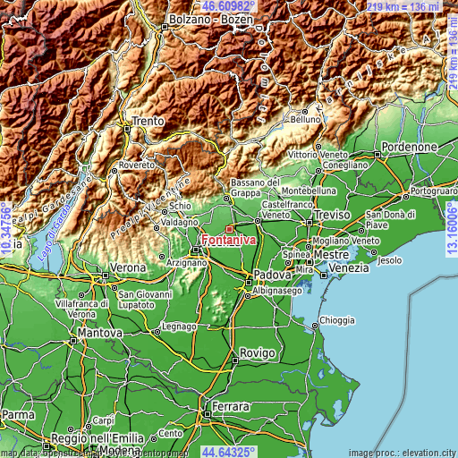 Topographic map of Fontaniva