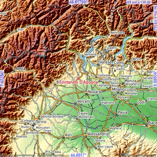 Topographic map of Fontaneto D'Agogna