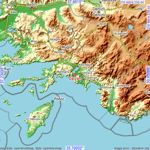 Topographic map of Dalyan