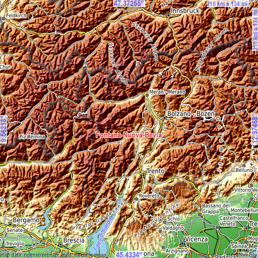 Topographic map of Fontana Nuova-Bevia